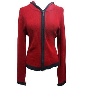 Q&A Red Full-Zip Sweater with Navy Trim – Size L – EUC